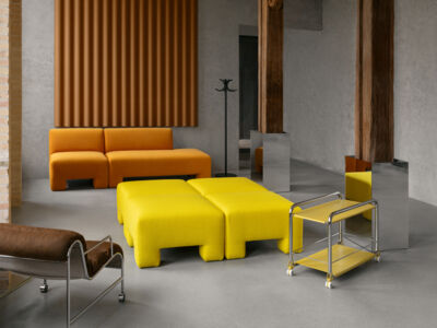 Lammhults_Geofanti_modularseating_orange_yellow_Tenstion_trolley_chrome_yellow_Sunny_armchair_chrome_brown_e01_2.jpg